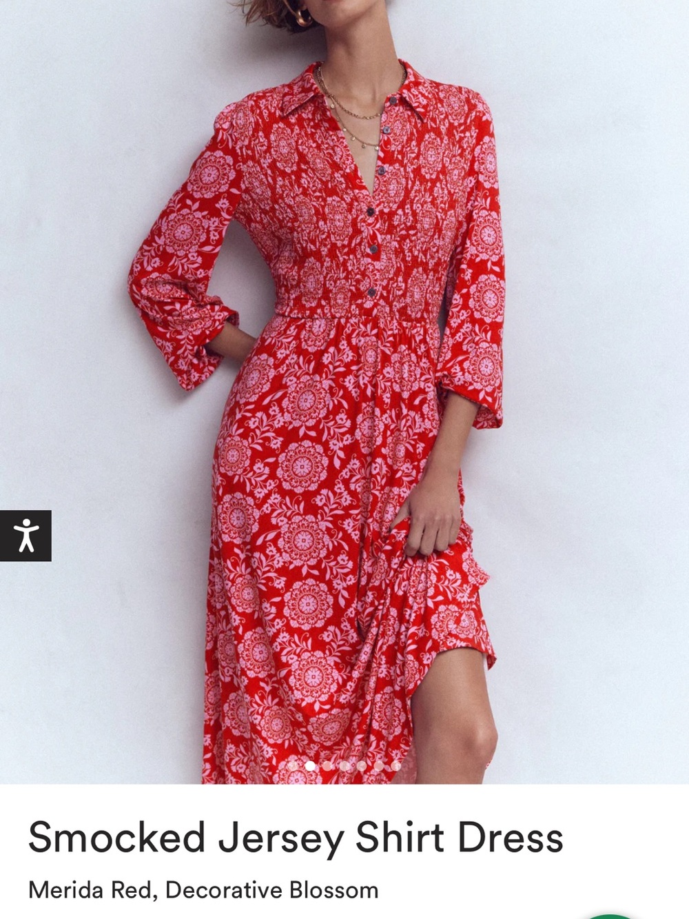 Boden Merida Red Floral Smocked Jersey Shirt Dress Never Worn